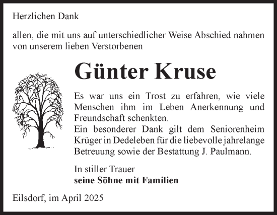Traueranzeige von Günter Kruse von Volksstimme Halberstadt