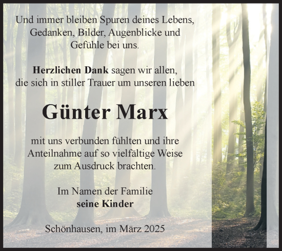 Traueranzeige von Günter Marx von Volksstimme Altmark Ost