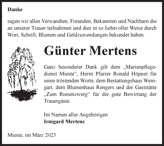 Traueranzeige von Günter Mertens von Volksstimme Altmark West