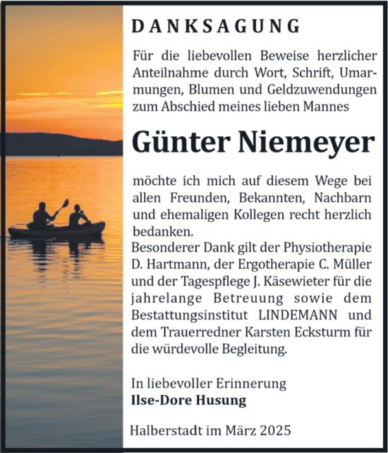 Traueranzeige von Günter Niemeyer von Volksstimme Halberstadt