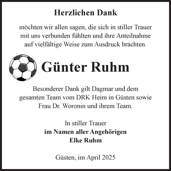 Traueranzeige von Günter Ruhm 