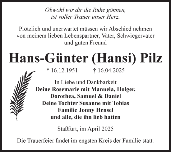Traueranzeige von Hans-Günter Pilz 
