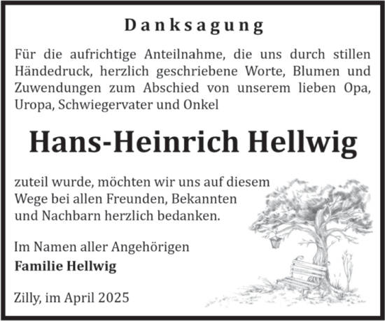 Traueranzeige von Hans-Heinrich Hellwig von Volksstimme Halberstadt