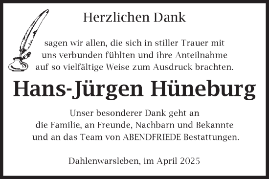 Traueranzeige von Hans-Jürgen Hüneburg von Volksstimme Haldensleben/Wolmirstedt