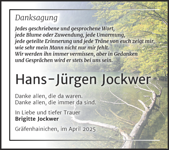Traueranzeige von Hans-Jürgen Jockwer von Trauerkombi Wittenberg
