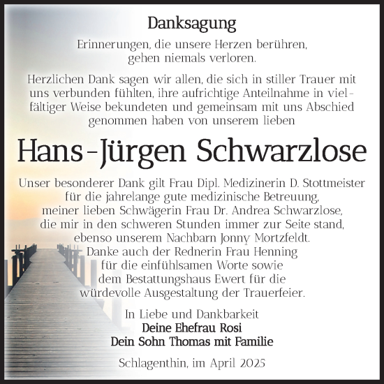Traueranzeige von Hans-Jürgen Schwarzlose von Volksstimme Burg/Genthin