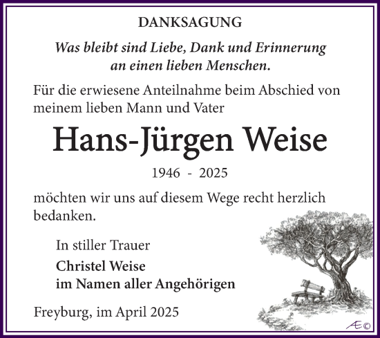 Traueranzeige von Hans-Jürgen Weise von Super Sonntag Naumburg/Nebra