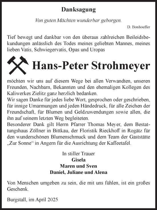 Traueranzeige von Hans-Peter Strohmeyer von Volksstimme Haldensleben/Wolmirstedt
