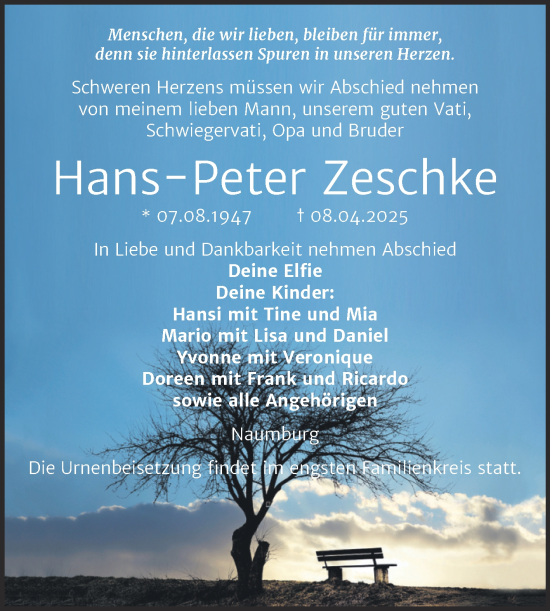 Traueranzeige von Hans-Peter Zeschke von Super Sonntag Naumburg/Nebra