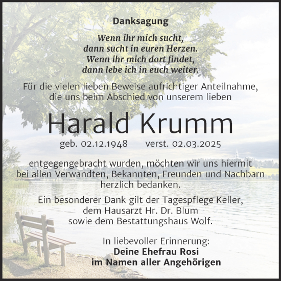 Traueranzeige von Harald Krumm von Trauerkombi Weißenfels