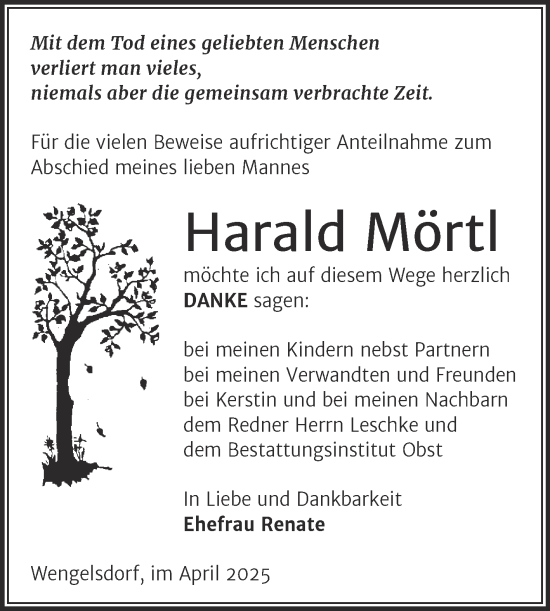 Traueranzeige von Harald Mörtl von Trauerkombi Weißenfels