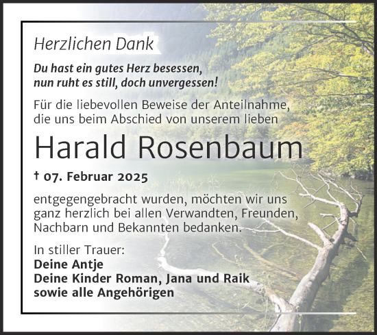 Traueranzeige von Harald Rosenbaum von Trauerkombi Dessau