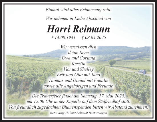 Traueranzeige von Harri Reimann von Volksstimme Magdeburg