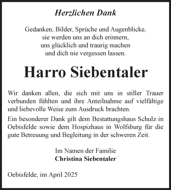 Traueranzeige von Harro Siebentaler von Volksstimme Altmark West