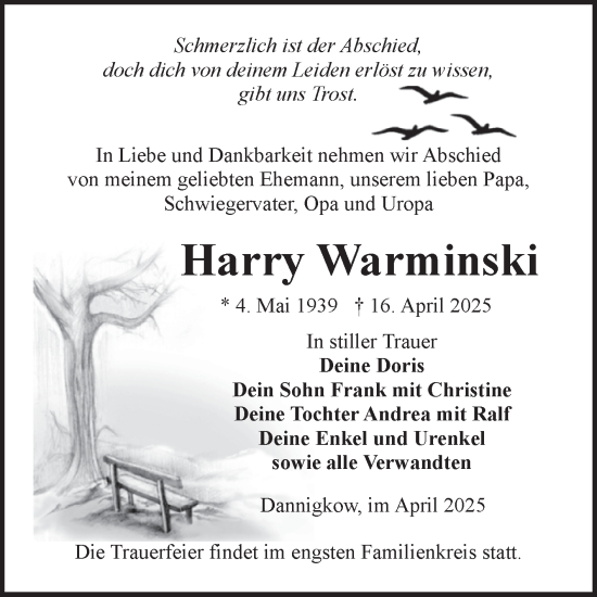 Traueranzeige von Harry Warminski von Volksstimme Burg/Genthin