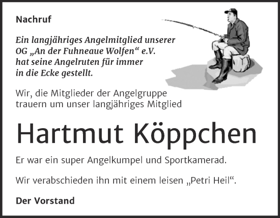 Traueranzeige von Hartmut Köppchen von Trauerkombi Bitterfeld