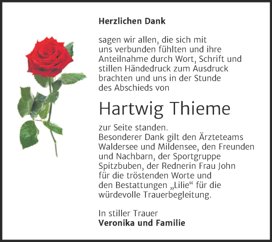 Traueranzeige von Hartwig Thieme von Trauerkombi Dessau