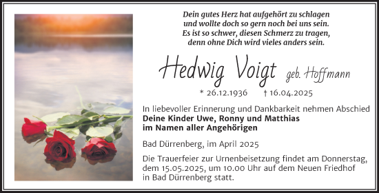 Traueranzeige von Hedwig Voigt von Trauerkombi Merseburg