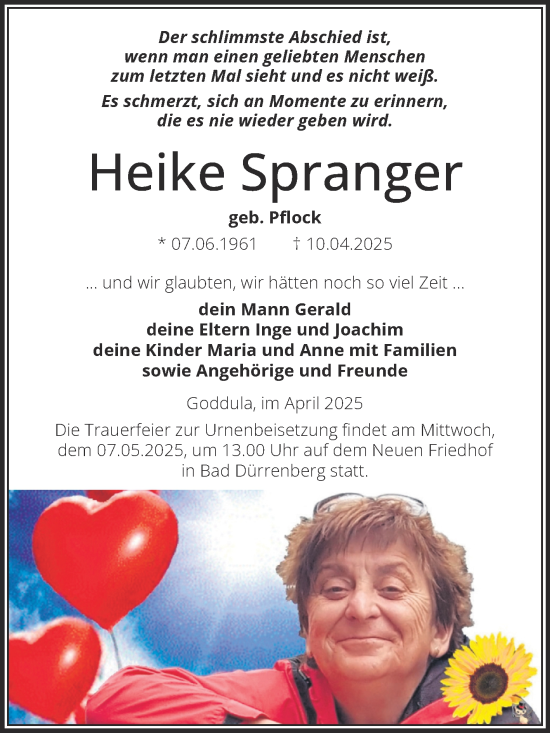 Traueranzeige von Heike Spranger von Trauerkombi Merseburg