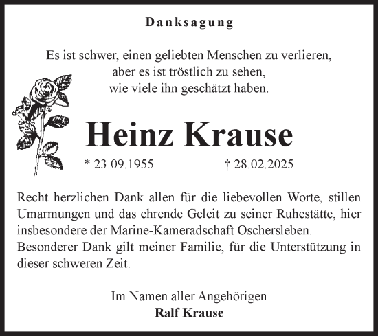 Traueranzeige von Heinz Krause von Volksstimme Oschersleben/Wanzleben