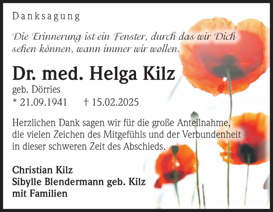 Traueranzeige von Helga Kilz von Volksstimme Magdeburg