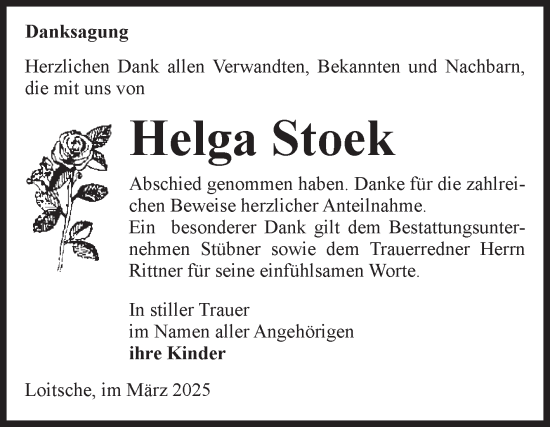 Traueranzeige von Helga Stoek von Volksstimme Haldensleben/Wolmirstedt