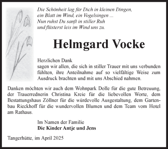 Traueranzeige von Helmgard Vocke von Volksstimme Altmark Ost