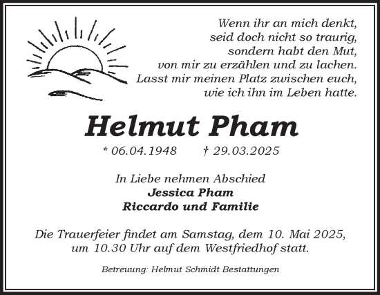 Traueranzeige von Helmut Pham von Volksstimme Magdeburg