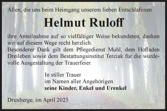 Traueranzeige von Helmut Ruloff von Volksstimme Oschersleben/Wanzleben