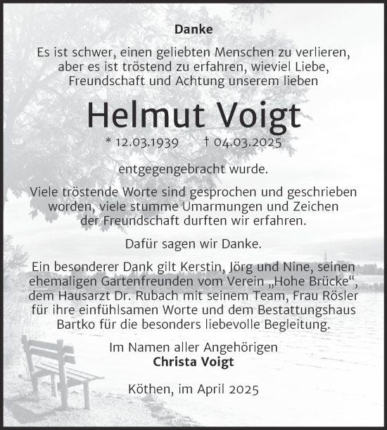 Traueranzeige von Helmut Voigt von Trauerkombi Köthen
