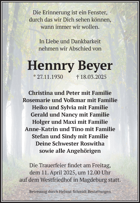 Traueranzeige von Hennry Beyer von Volksstimme Magdeburg