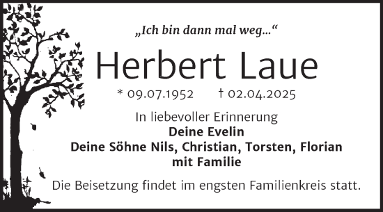 Traueranzeige von Herbert Laue von Trauerkombi Dessau
