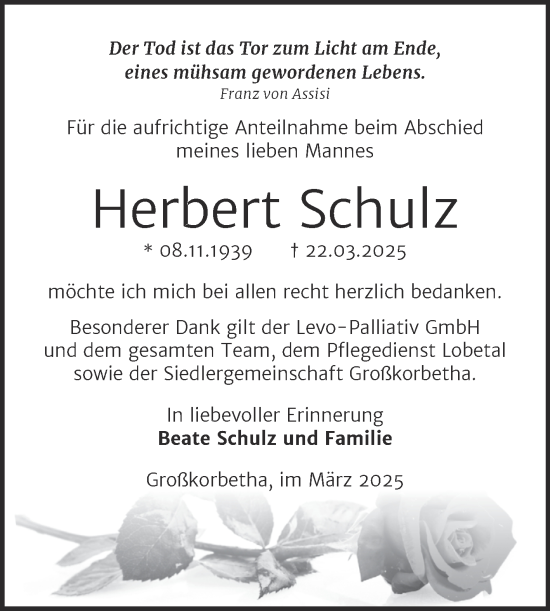 Traueranzeige von Herbert Schulz von Trauerkombi Weißenfels