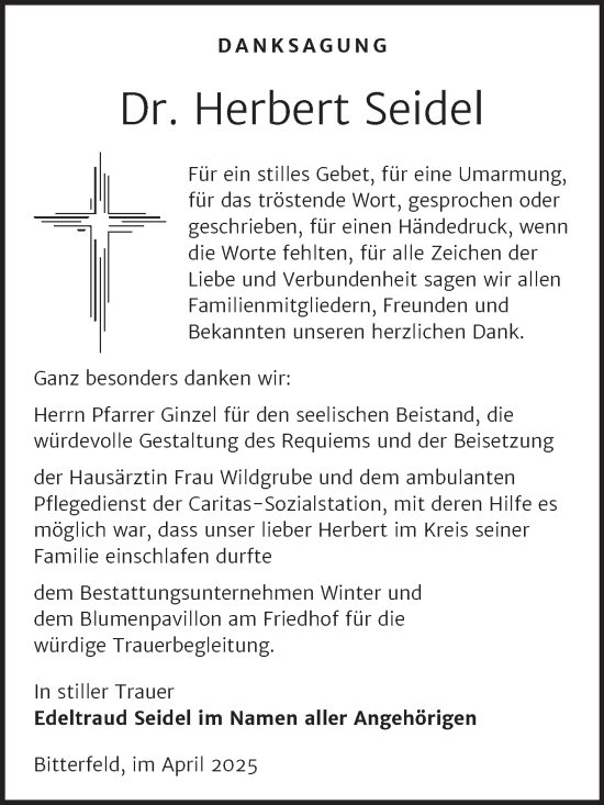 Traueranzeige von Herbert Seidel von Trauerkombi Bitterfeld