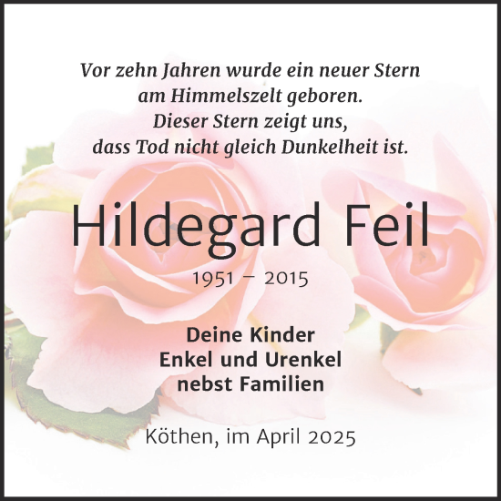 Traueranzeige von Hildegard Feil von Trauerkombi Köthen