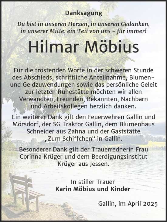 Traueranzeige von Hilmar Möbius von Trauerkombi Wittenberg