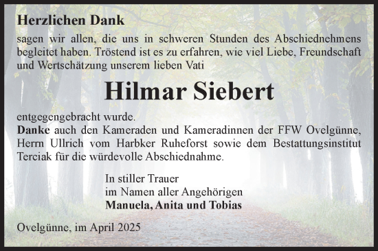 Traueranzeige von Hilmar Siebert von Volksstimme Oschersleben/Wanzleben