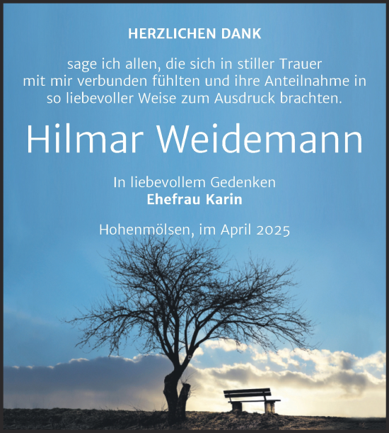 Traueranzeige von Hilmar Weidemann von Trauerkombi Weißenfels