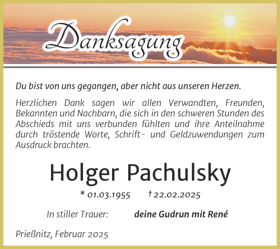 Traueranzeige von Holger Pachulsky von Super Sonntag Naumburg/Nebra