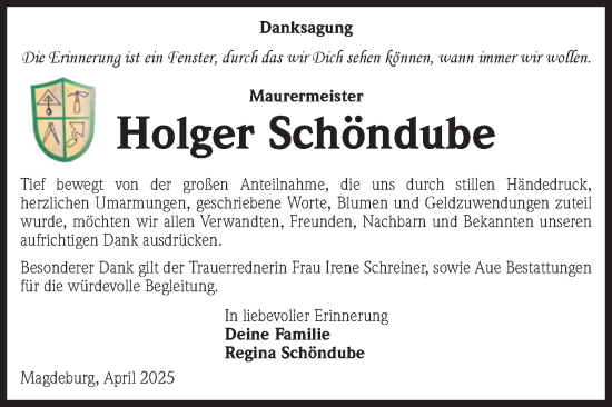Traueranzeige von Holger Schöndube von Volksstimme Magdeburg