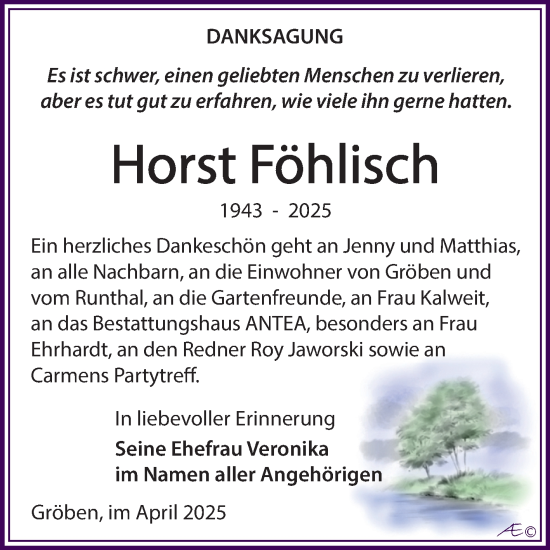 Traueranzeige von Horst Föhlisch von Trauerkombi Weißenfels