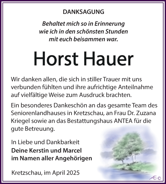 Traueranzeige von Horst Hauer von Trauerkombi Zeitz