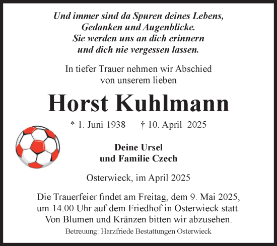 Traueranzeige von Horst Kuhlmann von Volksstimme Halberstadt