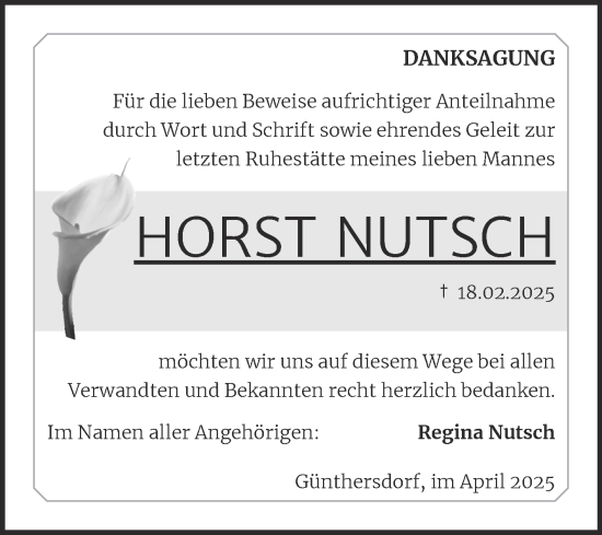 Traueranzeige von Horst Nutsch von Mitteldeutsche Zeitung Merseburg/Querfurt
