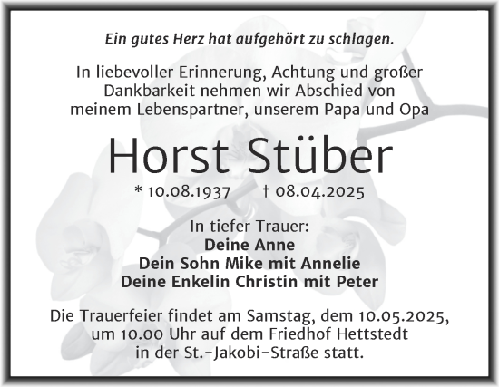 Traueranzeige von Horst Stüber von Trauerkombi Mansfelder Land