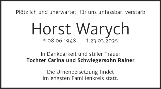 Traueranzeige von Horst Warych von Trauerkombi Bernburg