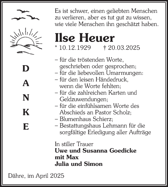 Traueranzeige von Ilse Heuer von Volksstimme Altmark West