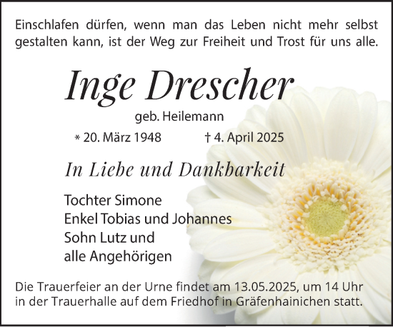 Traueranzeige von Inge Drescher 