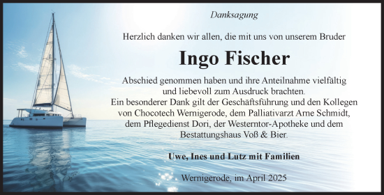 Traueranzeige von Ingo Fischer von Volksstimme Wernigerode