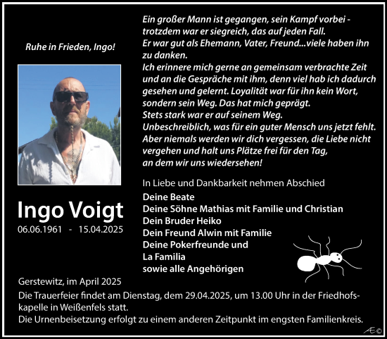 Traueranzeige von Ingo Voigt von Trauerkombi Weißenfels